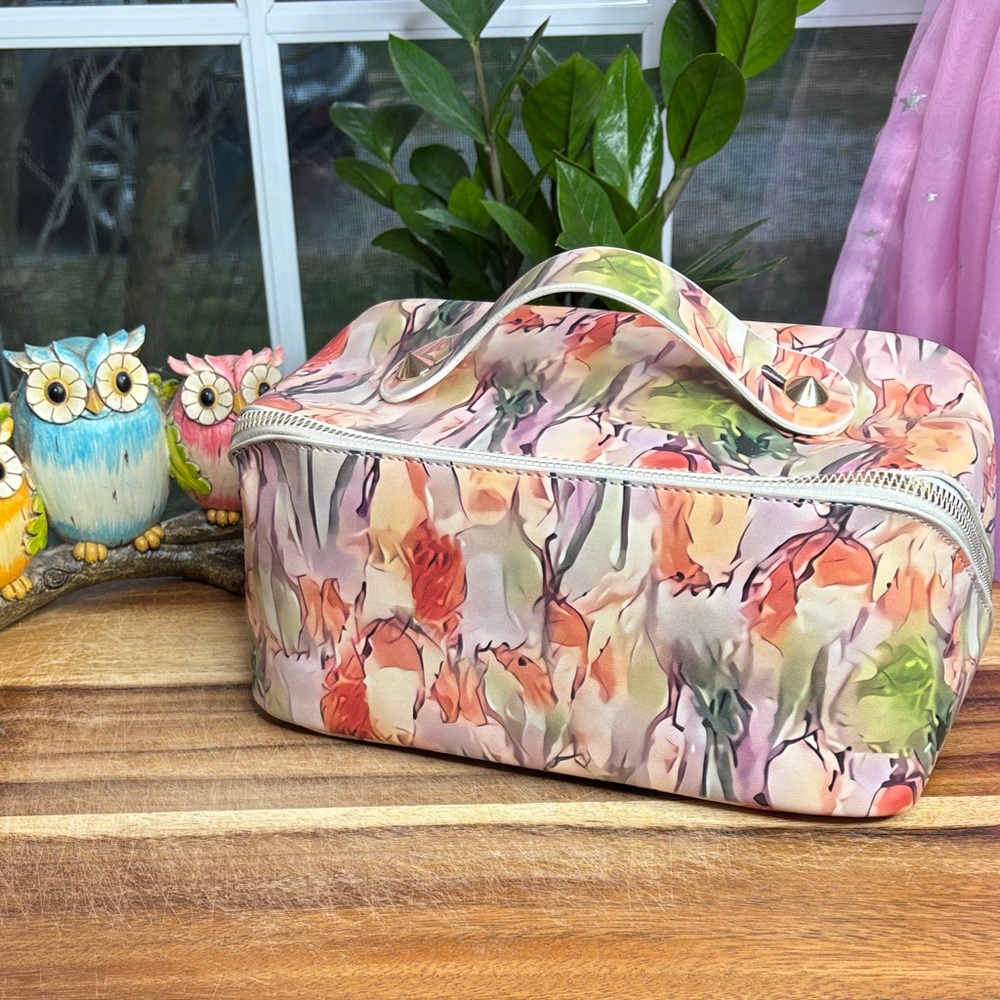 Watercolor Floral Travel Cosmetic Pouch - Pink Multi